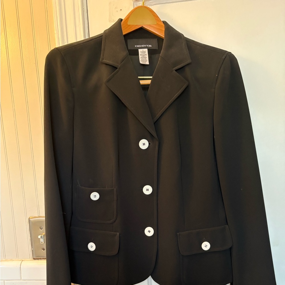 Jones New York Black Blazer with White Buttons